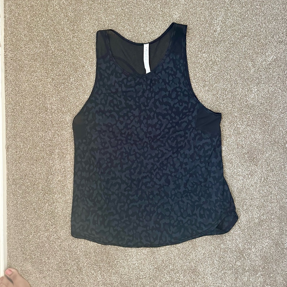 lululemon Black and grey leopard print racer back tank top.
